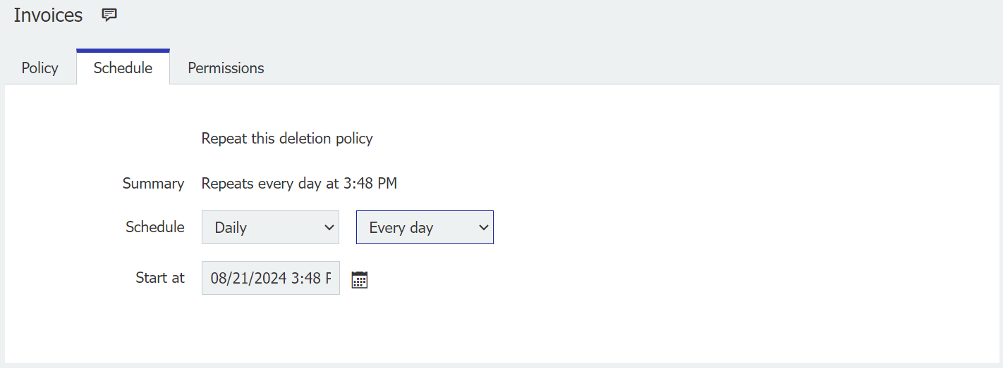 Defining deletion schedule